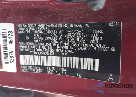 2011 Toyota Sienna Xle from USA, damaged, VIN 5TDDK3DC7BS021381